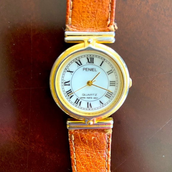 Peniel Quartz Swiss Parts Movt Watch with Genuine Leather Brown Wristband - Picture 2 of 4
